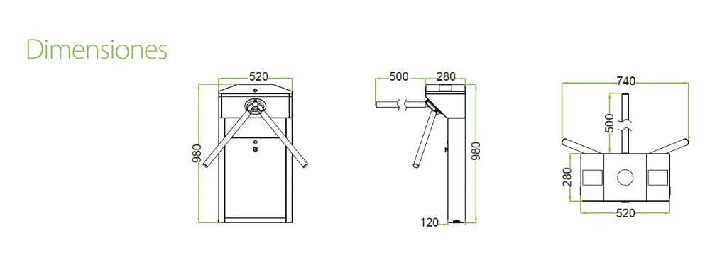 Torniquete TS-1022 Pro - Dimensiones - 2Tec Sistemas.webp